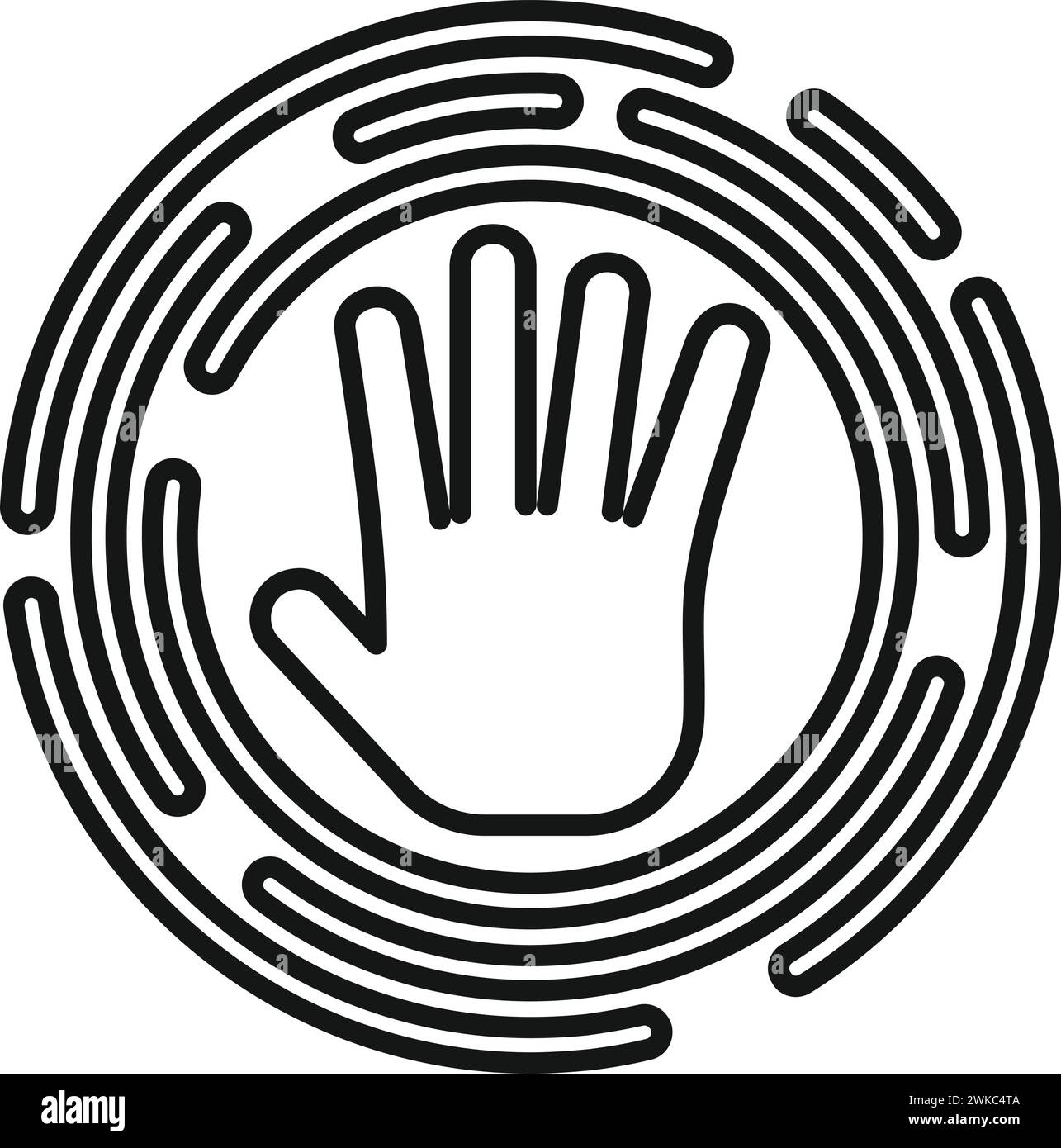 Vettore di contorno dell'icona di scansione del palmo circolare. Sicurezza ID. Occhio distintivo automatico Illustrazione Vettoriale