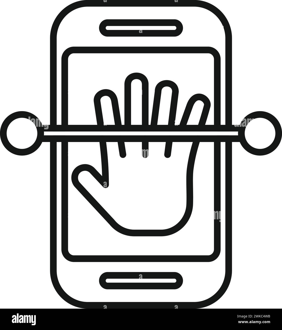 Vettore contorno icona scansione telefono. Software BIO Smart. Codice di registrazione Illustrazione Vettoriale