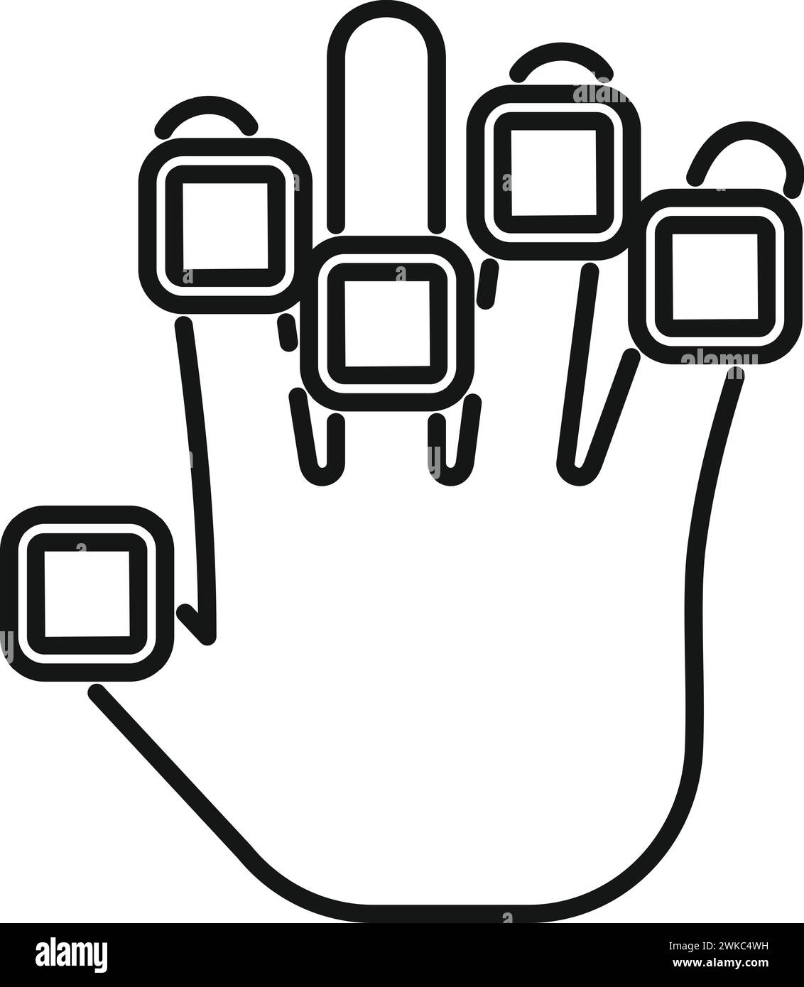 Vettore di contorno dell'icona di scansione del palmo del dito. Codice di verifica. Sistema sociale Illustrazione Vettoriale