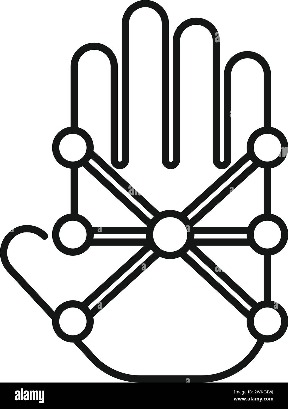 Vettore di contorno dell'icona di scansione del palmo puntiforme. Verifica vocale. Accedere all'id dati Illustrazione Vettoriale