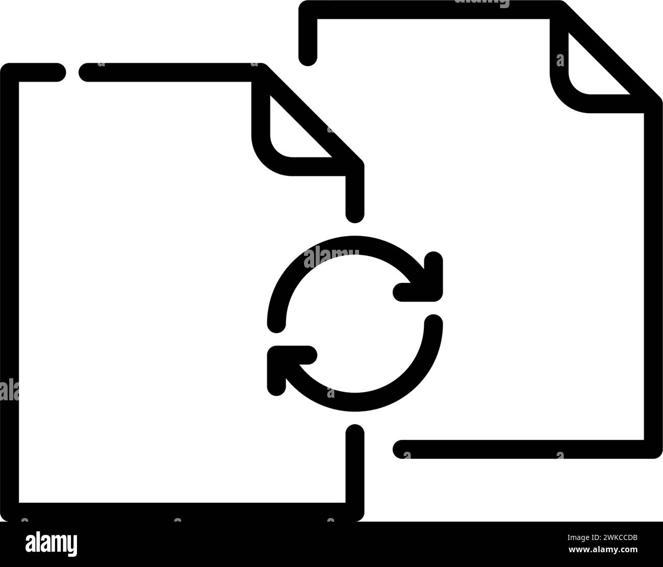 Due file e frecce di rinnovo. Sincronizzazione dei dati. Icona Pixel Perfect Illustrazione Vettoriale