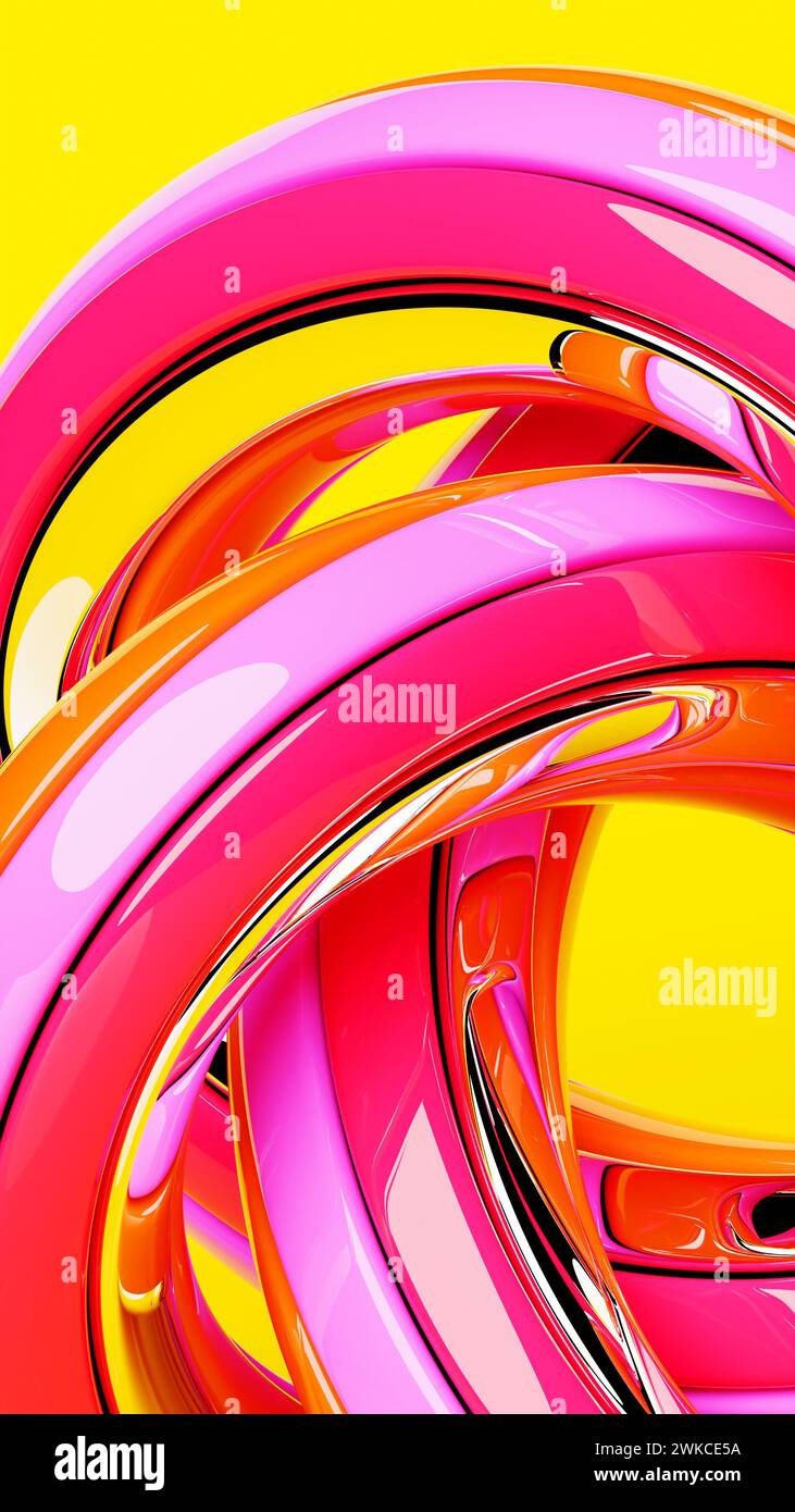 illustrazione 3d, figura volumetrica colorata astratta su sfondo giallo isolato Foto Stock