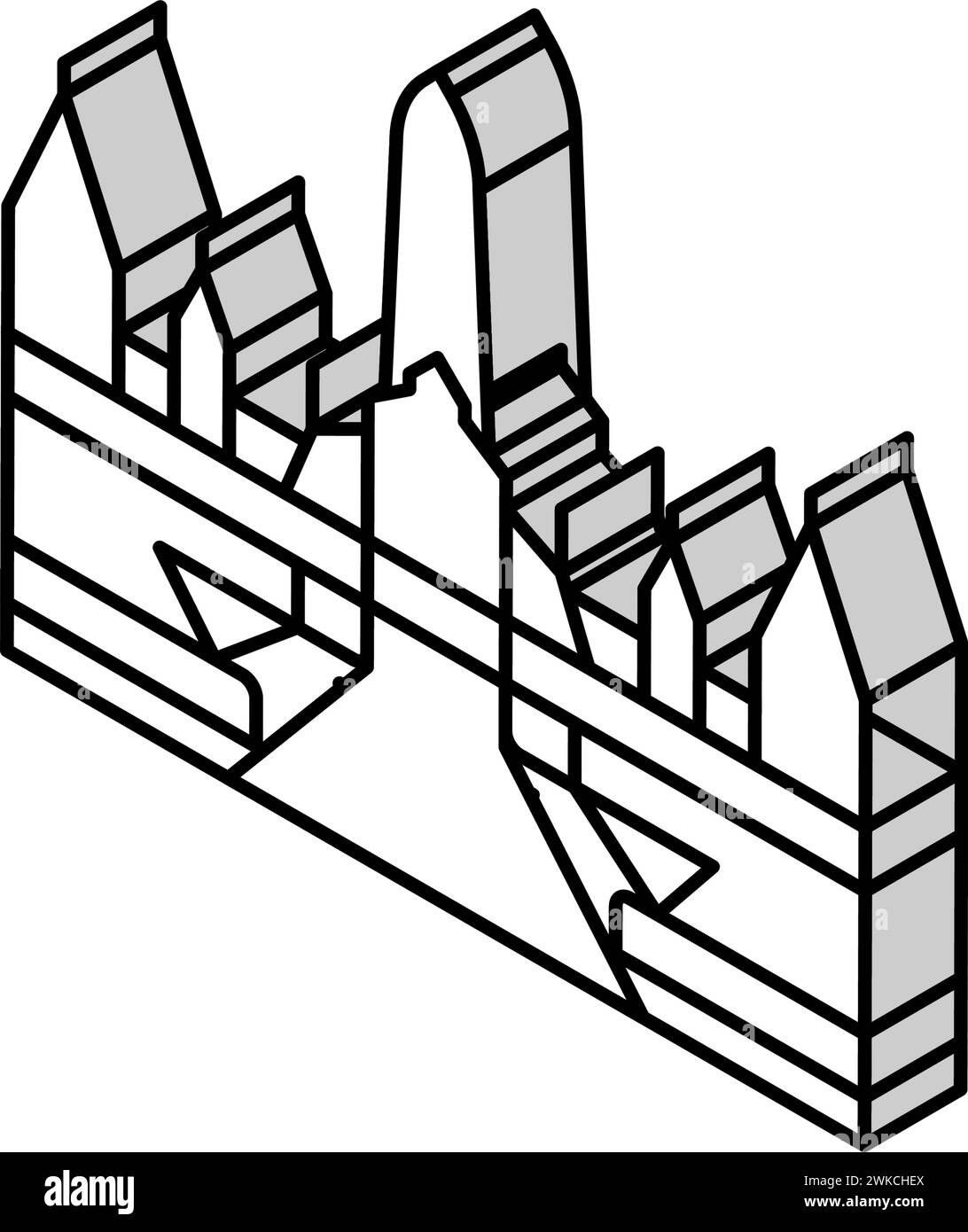 illustrazione vettoriale di icone isometriche dell'edificio storico di ayutthaya Illustrazione Vettoriale