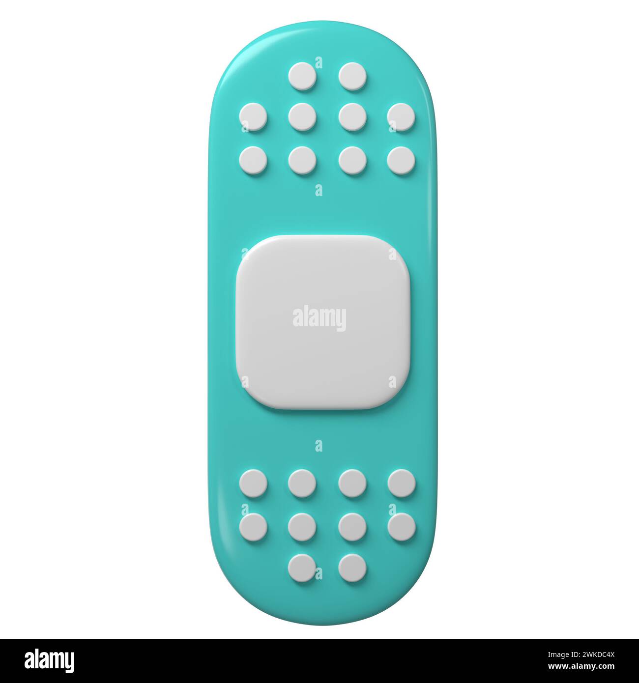 icona in gesso medico 3d. Rendering di un'illustrazione di una benda adesiva. Patch di recupero mediana color turchese e bianco in un grazioso design a cartoni animati. Primo Foto Stock
