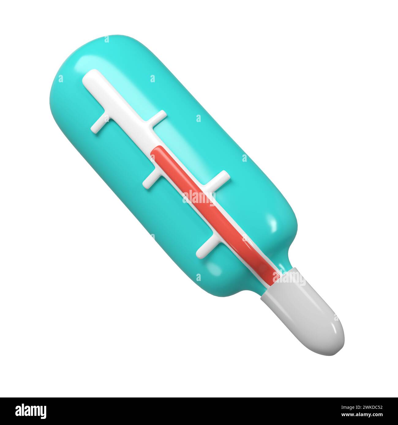 termometro a mercurio medicale 3d icon healthcare. Rappresentazione dello strumento diagnostico medico per la misurazione della temperatura nel colore turchese Foto Stock