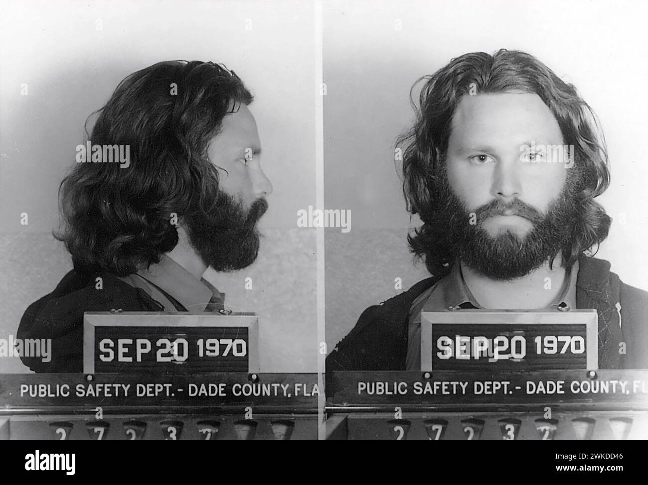 Jim Morrison, il giorno della sua condanna a Miami per la profanità e l'esposizione indecente, 20 settembre 1970 Foto Stock