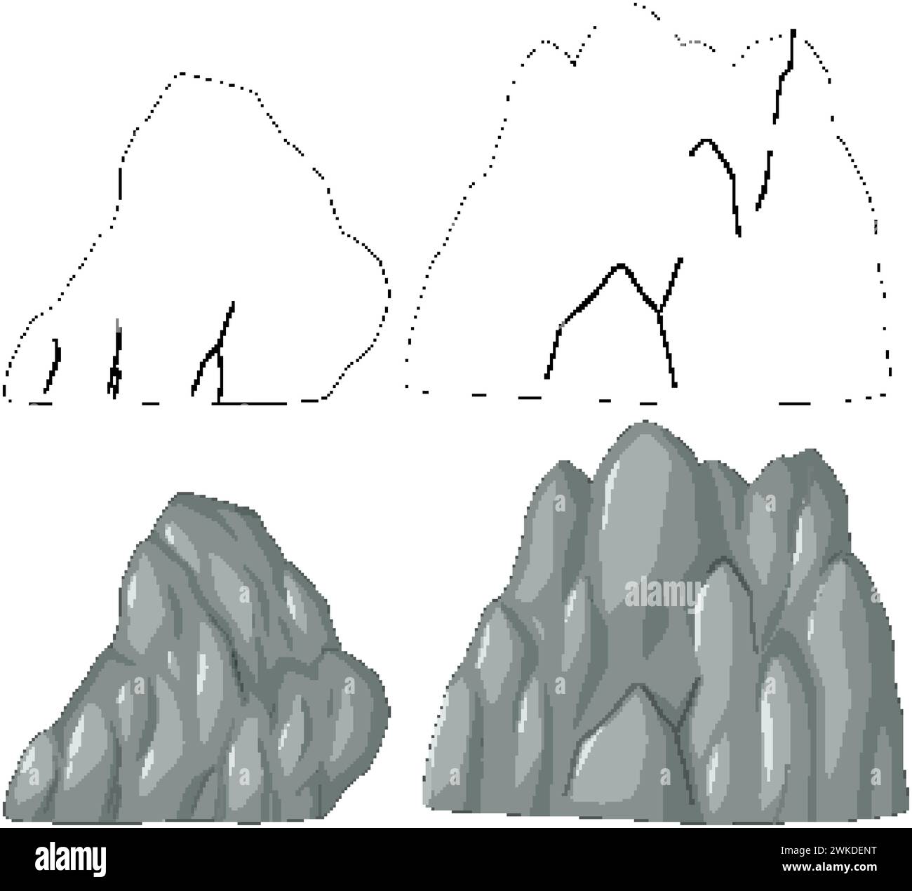 Formazioni rocciose semplici e ombreggiate in stile vettoriale Illustrazione Vettoriale