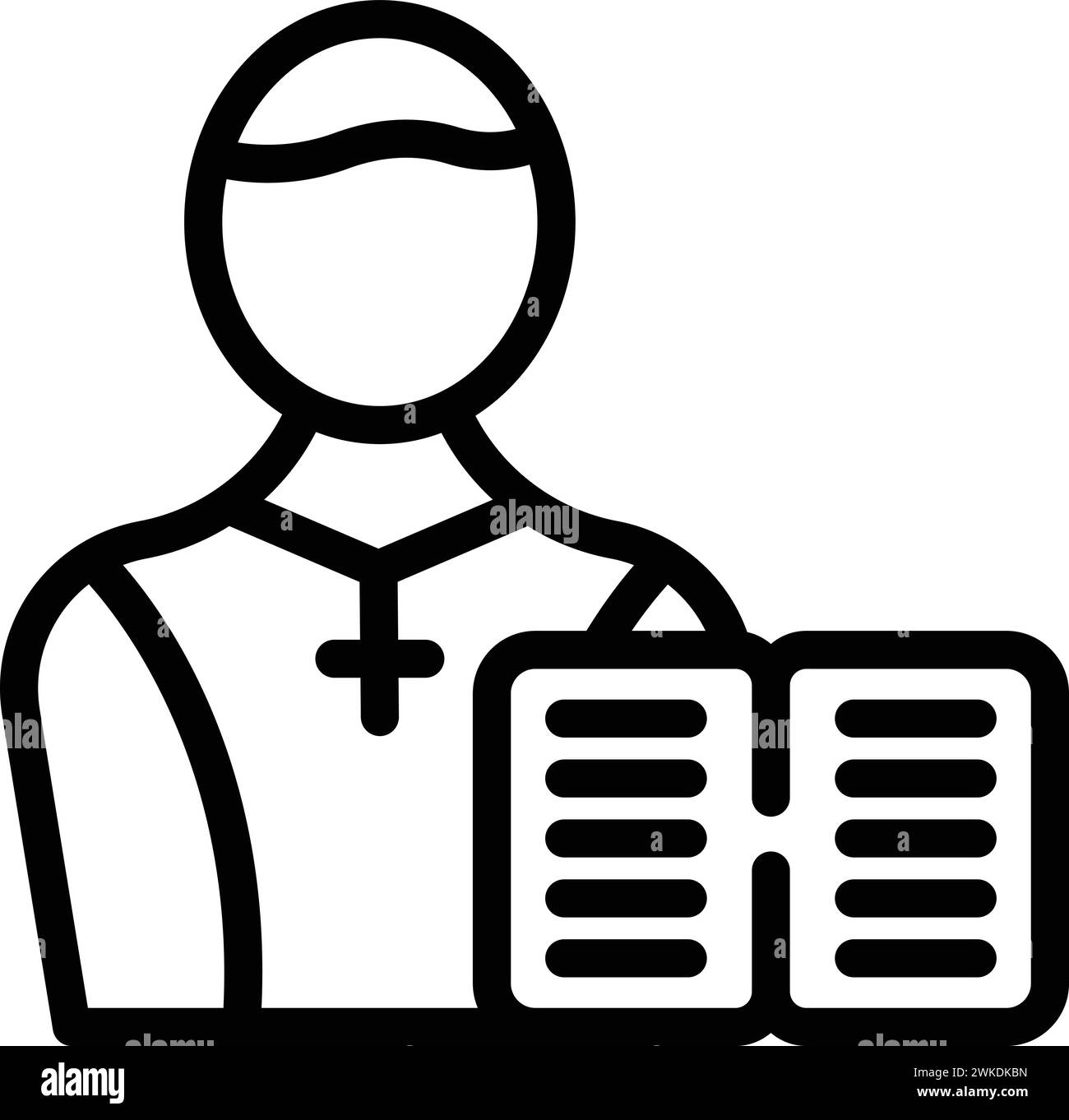 Il prete libro legge l'icona contorno vettore. cattolico adulto. Tradizione delle Scritture Illustrazione Vettoriale