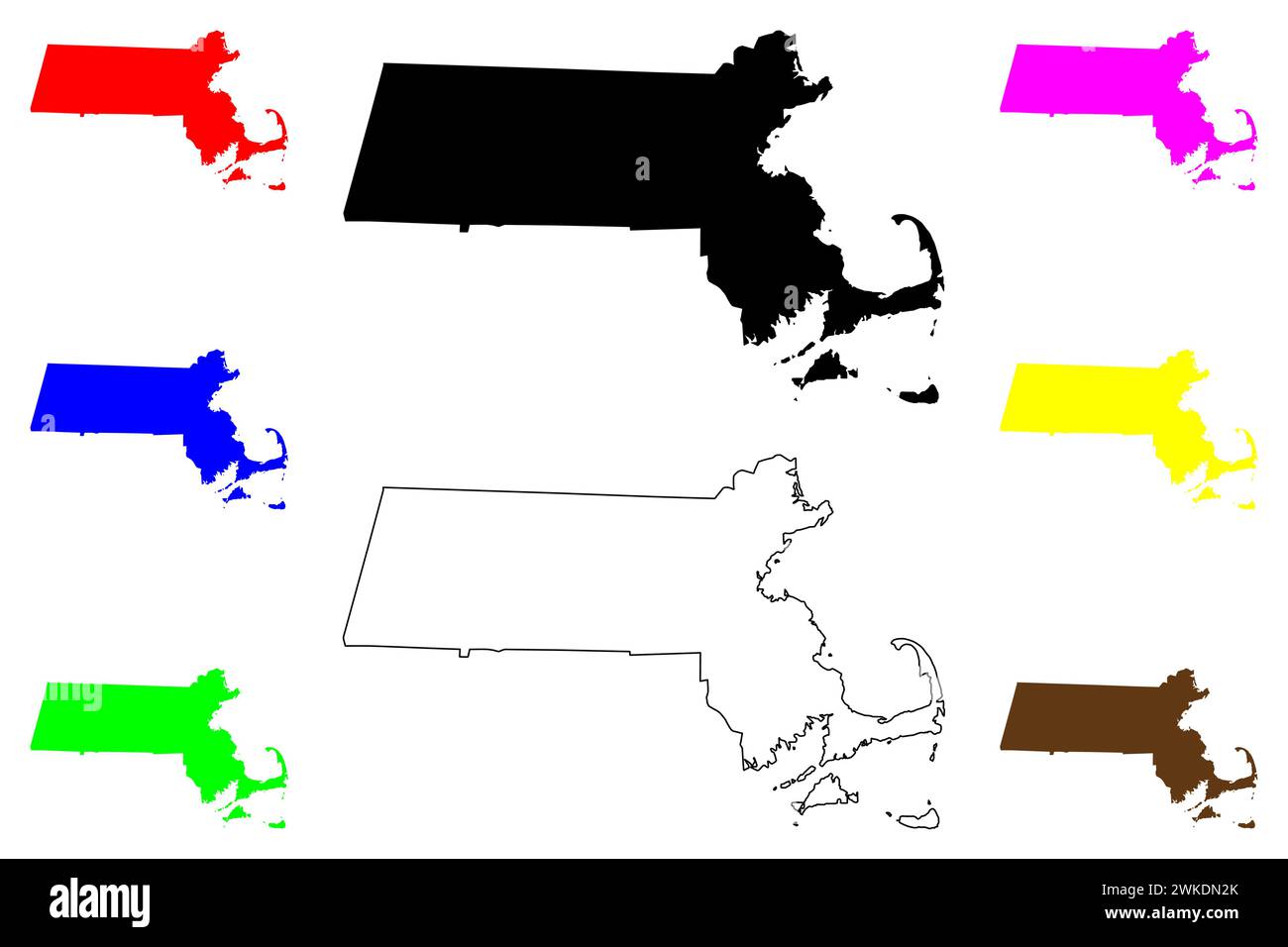 Stato del Commonwealth del Massachusetts (Stati Uniti d'America, Stati Uniti o Stati Uniti) sagoma e sagoma della mappa Illustrazione Vettoriale