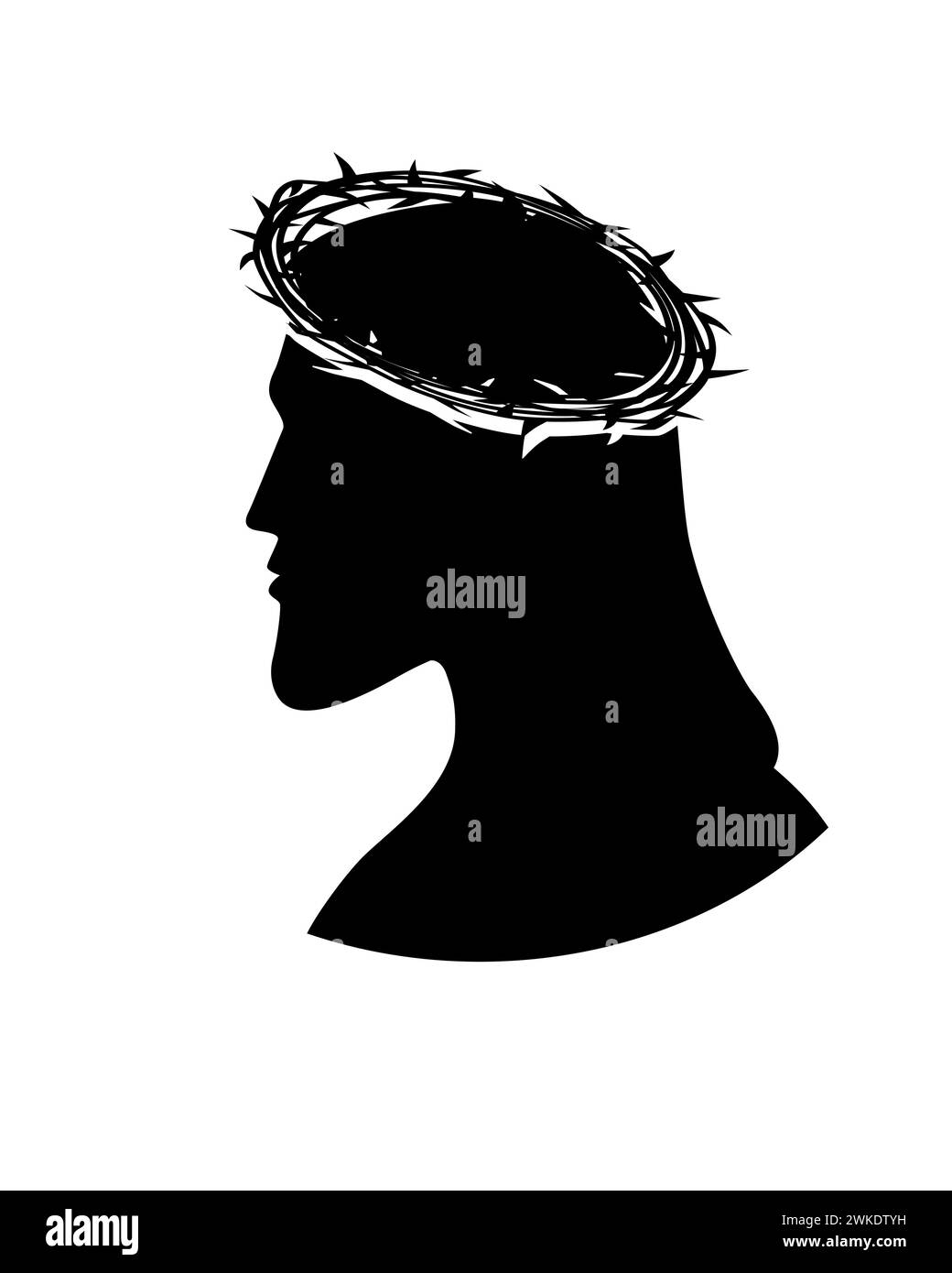 Ritratto grafico di Gesù Cristo in corona di spine. T-shirt Christian con silhouette nera svg of Jesus. Grafica del cristianesimo per la domenica di Pasqua Illustrazione Vettoriale