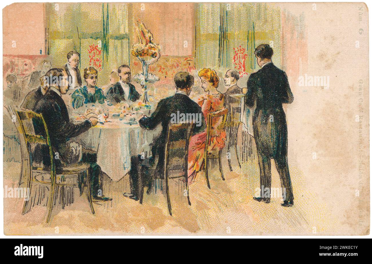 Barcellona. Posta tarjeta. Salón de la Rotonda del Gran Café de la Estación del Funicular del Tibidabo. Años 1900. Foto Stock