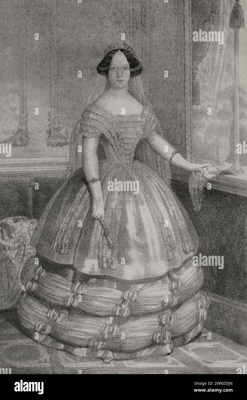 Sofia di Svezia (1801-1865). Principessa di Svezia e Granduchessa consorte di Baden (1830-1852), dal suo matrimonio con Leopoldo i (1790-1852), Granduca di Baden (1830-1852). Verticale. Litografia di J.J. Martinez. "Reyes Contemporáneos" (Re contemporanei). Volume II Pubblicato a Madrid, 1852. Autore: J. J. Martínez. Litografo spagnolo del XIX secolo. Foto Stock