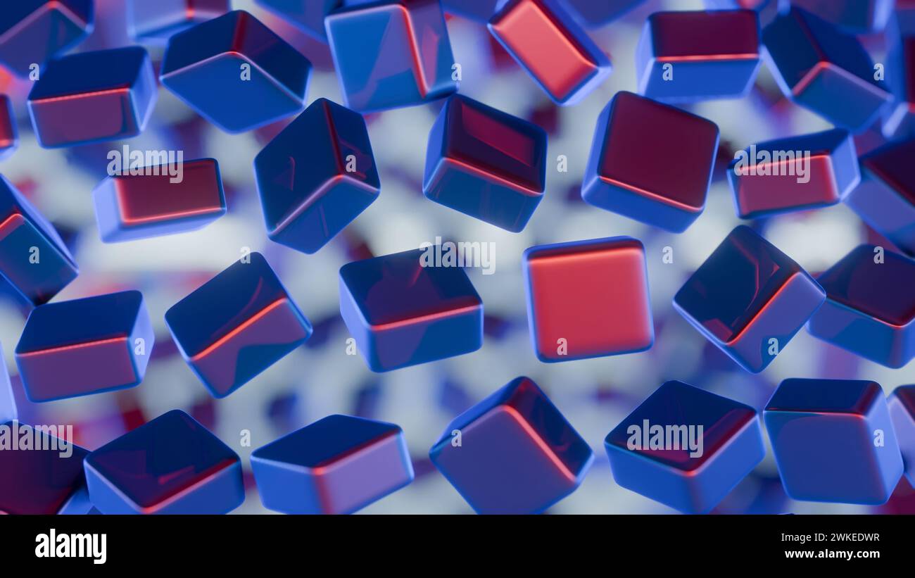 Blocchi di dati blockchain astratti e minimalisti con ombreggiature sottili. Foto Stock