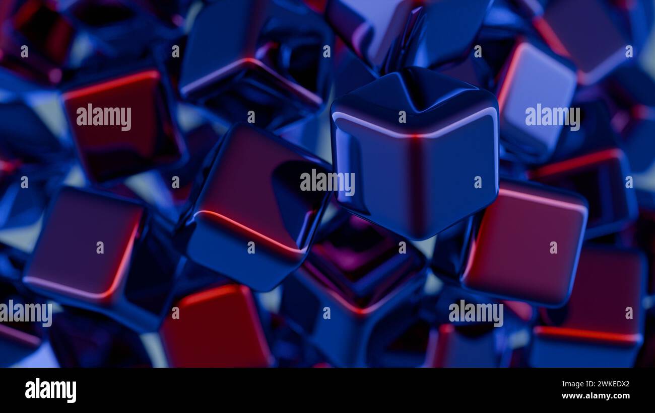 Interpretazione minimalista dei blocchi interconnessi che simboleggiano la blockchain. Foto Stock