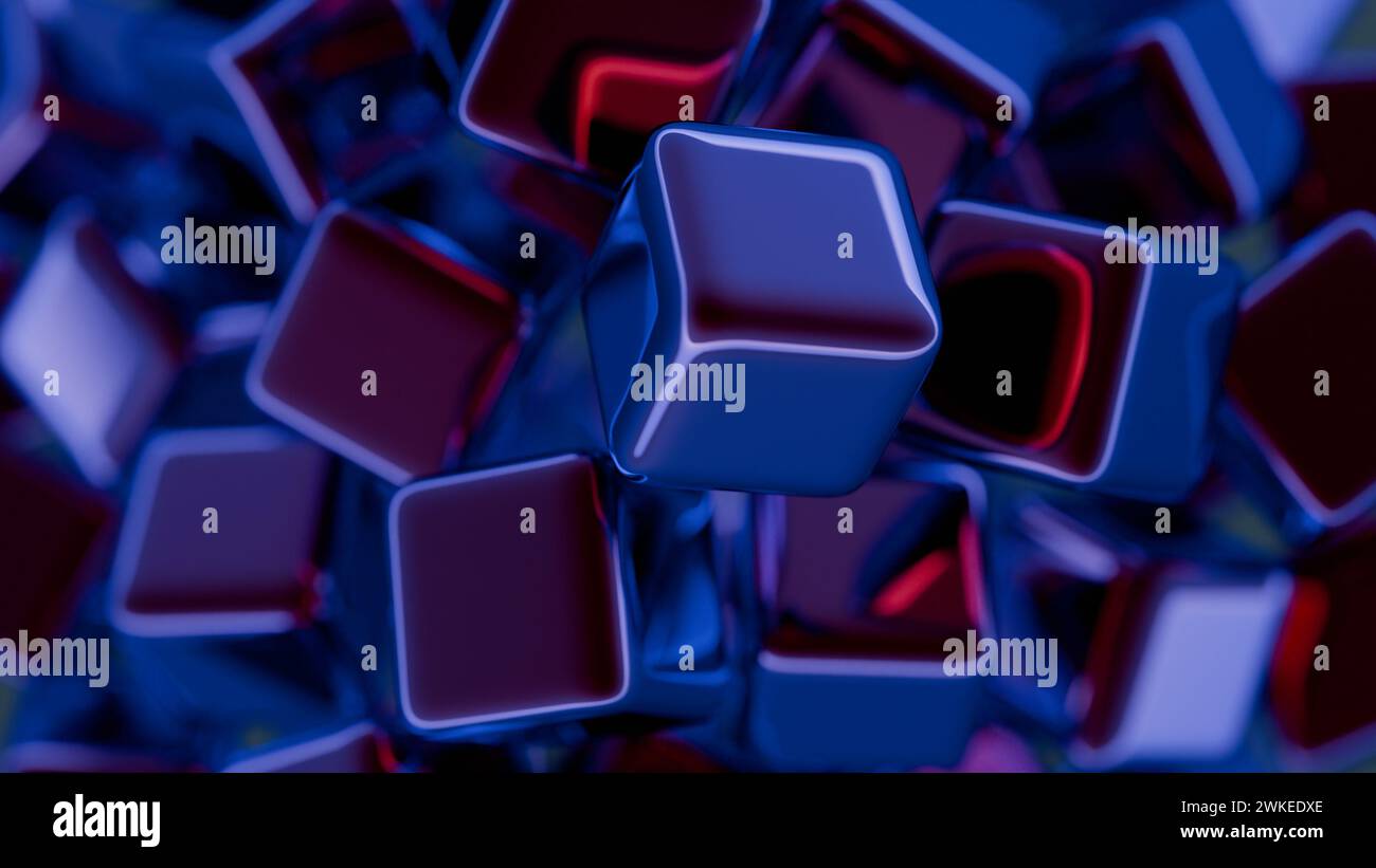 Interpretazione minimalista dei blocchi interconnessi che simboleggiano la blockchain. Foto Stock