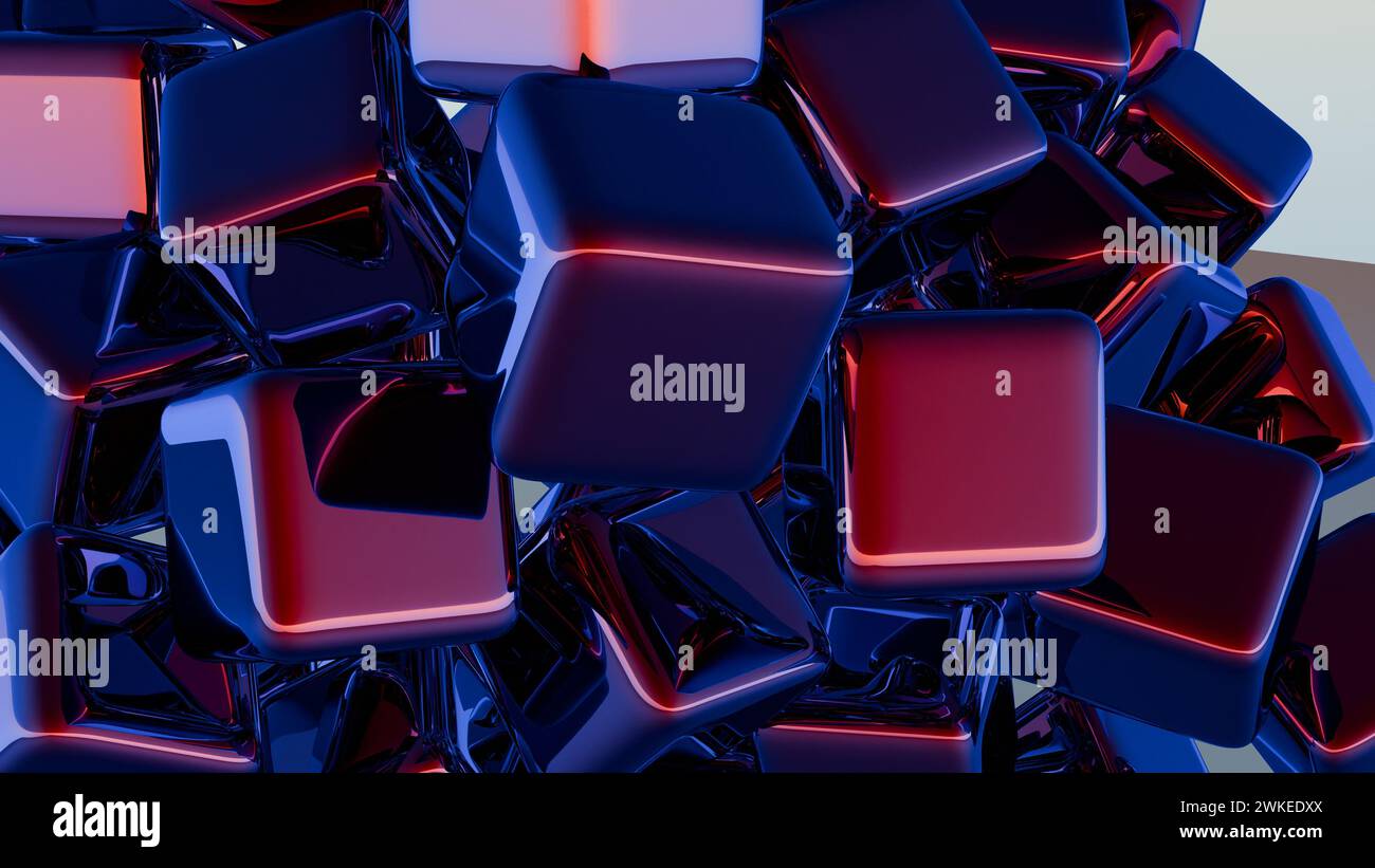 Interpretazione minimalista dei blocchi interconnessi che simboleggiano la blockchain. Foto Stock