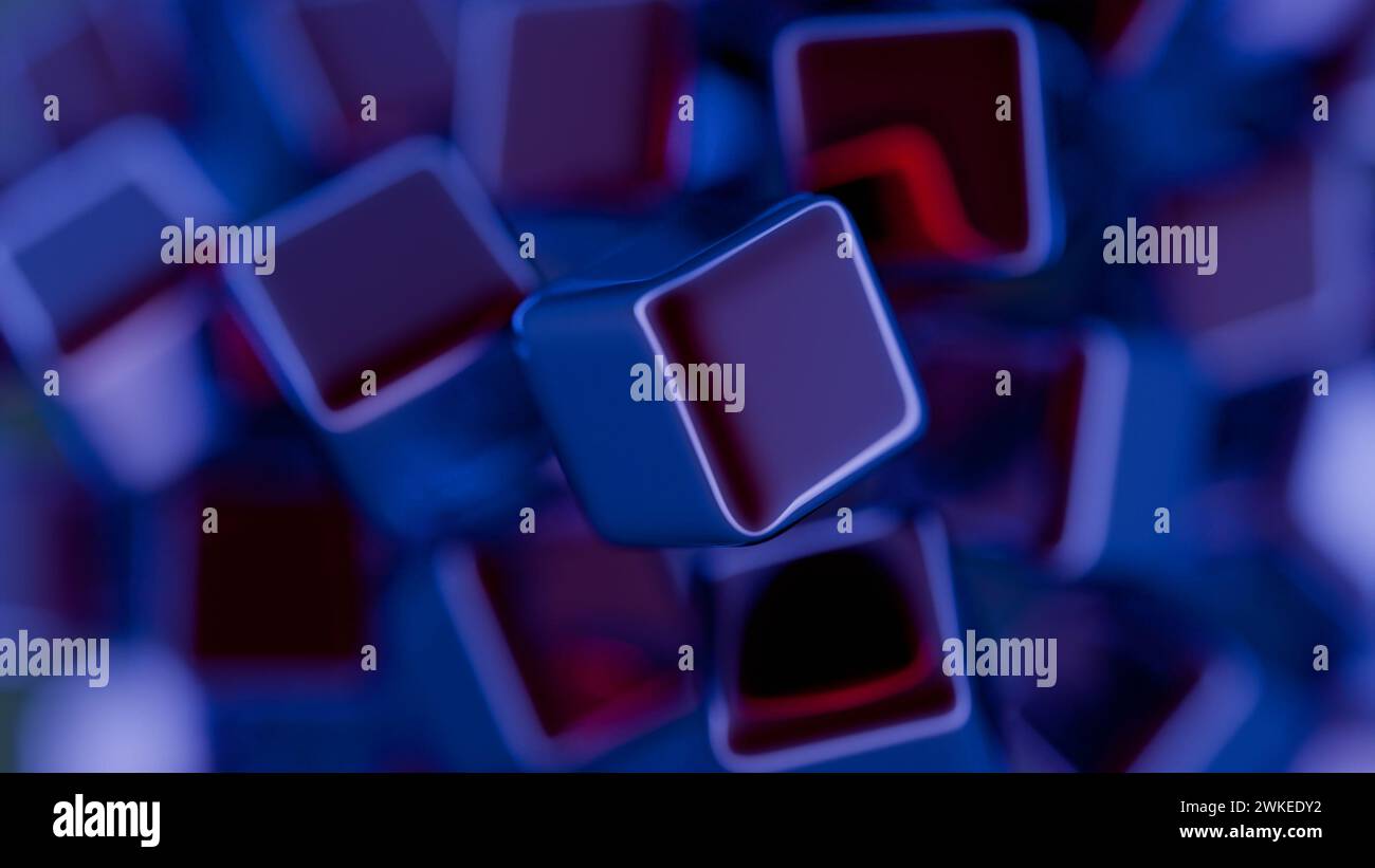 Interpretazione minimalista dei blocchi interconnessi che simboleggiano la blockchain. Foto Stock