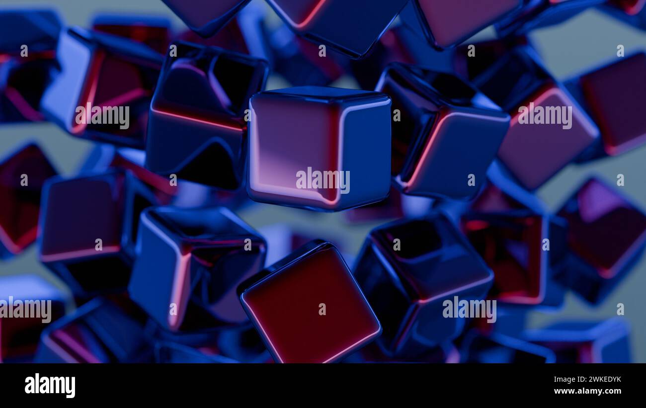 Interpretazione minimalista dei blocchi interconnessi che simboleggiano la blockchain. Foto Stock