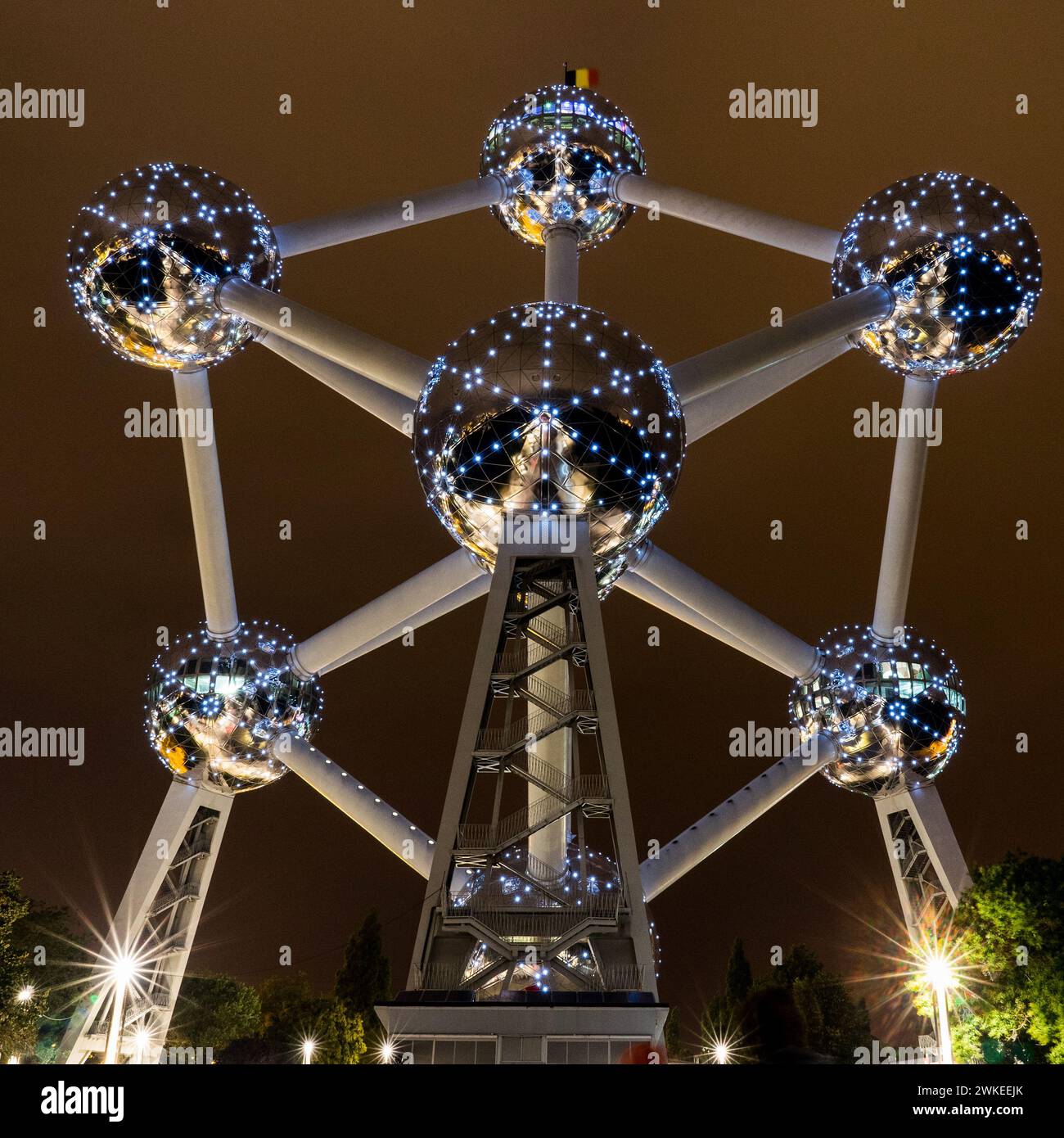 L'Atomium a Bruxelles di notte Foto Stock