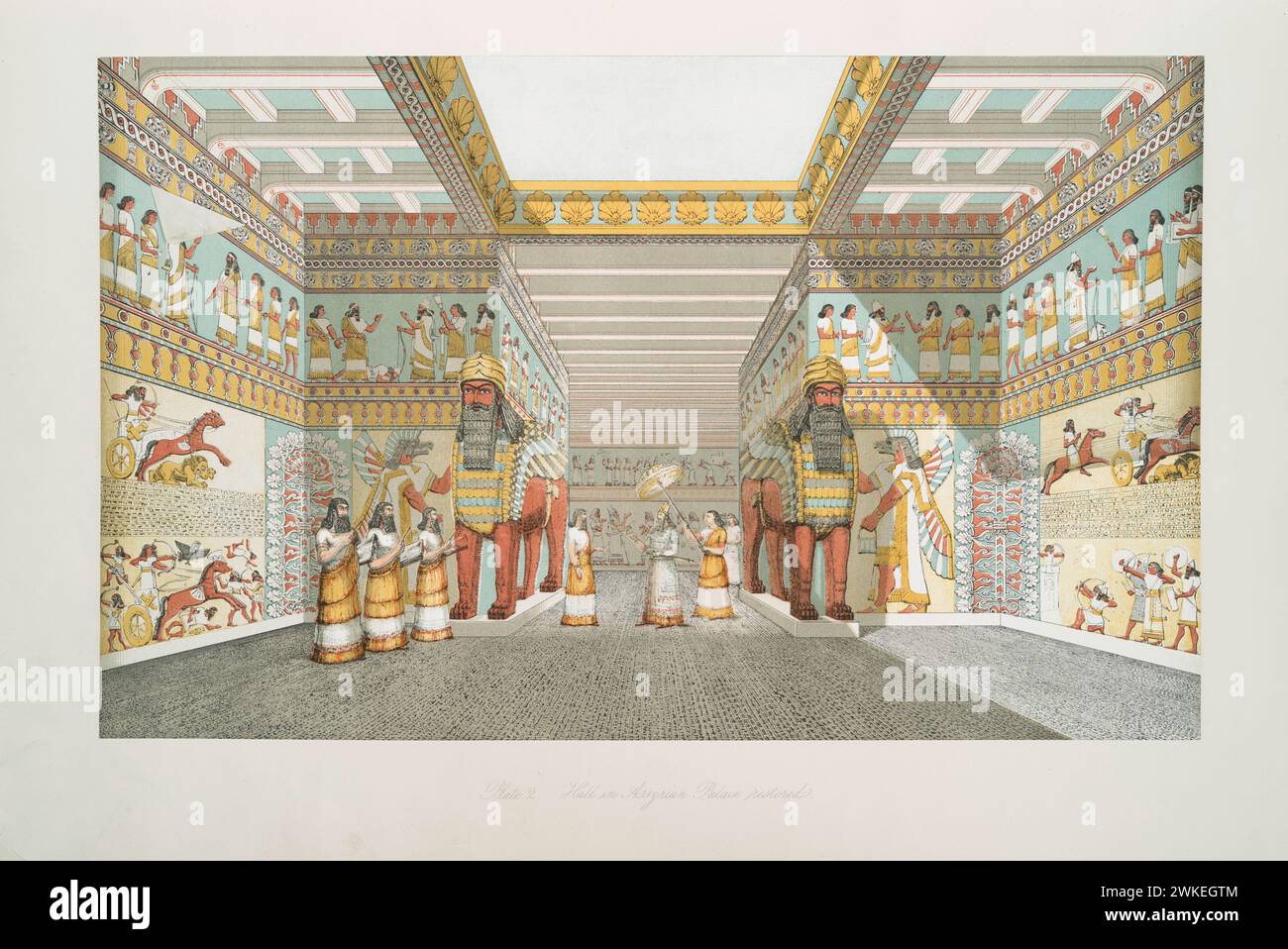 Halle in einem assyrischen Palast. Rekonstruktion (Aus 'The Ninive Court in the Crystal Palace' von Austen Henry Layard). Museo: Privatsammlung. AUTORE: SIR AUSTEN HENRY LAYARD. Foto Stock