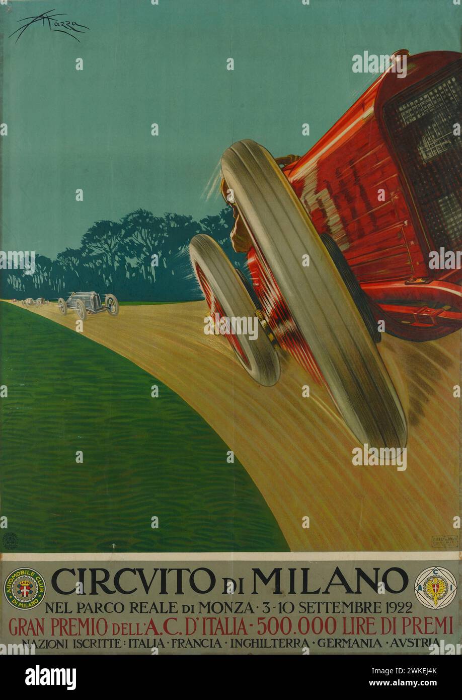 Circuito di Milano nel Parco reale di Monza. Museo: Museo Nazionale Collezione salce, Treviso. Autore: ALDO MAZZA. Foto Stock