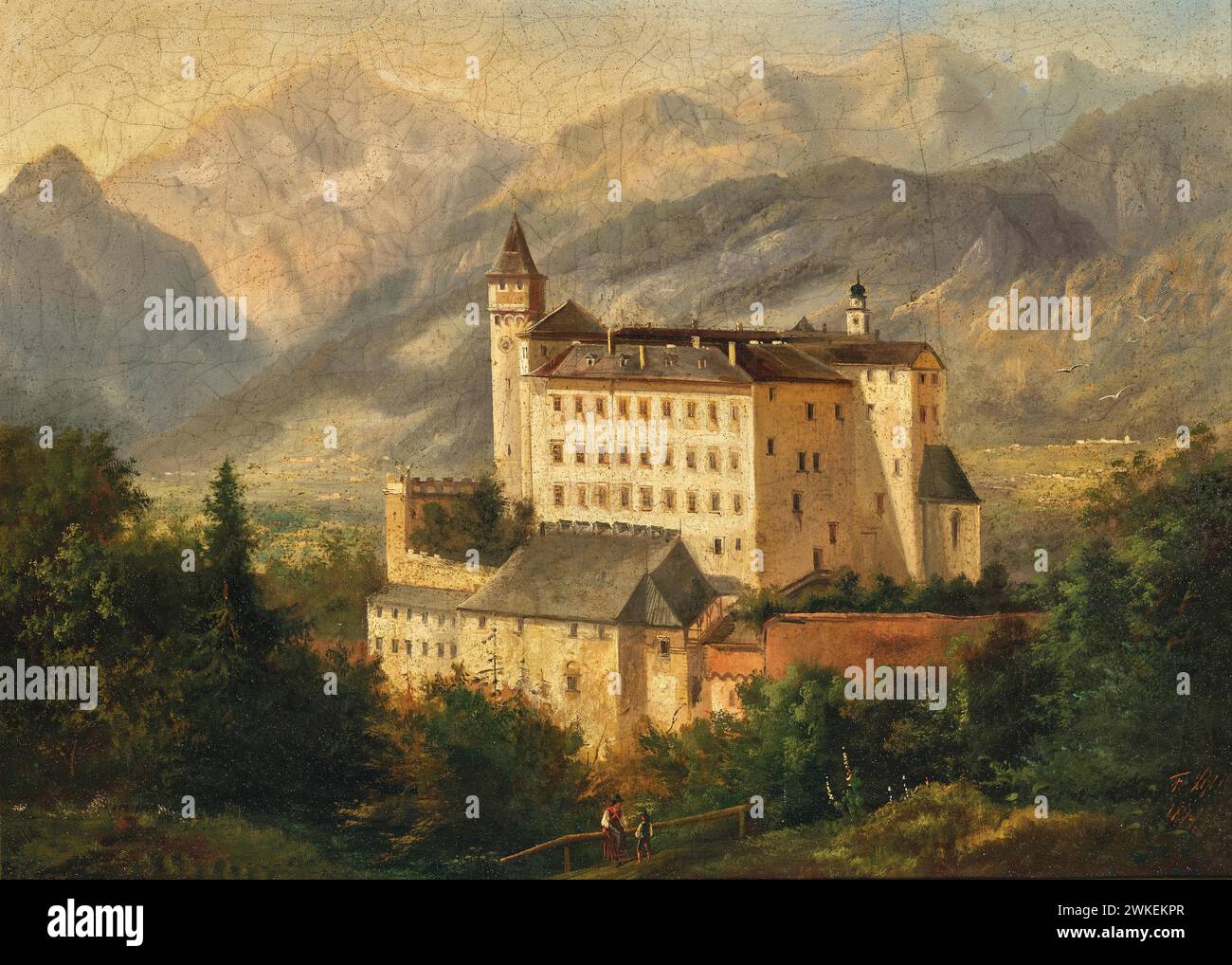 Blick auf Schloss Ambras. Museo: Privatsammlung. Autore: Ferdinand Lepie. Foto Stock