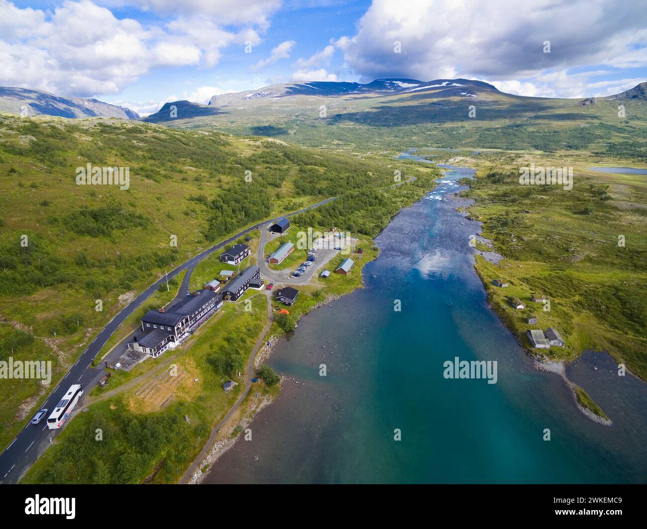 Veduta aerea di Gjende sulla Valdresflye Scenic Route, Norvegia Foto Stock