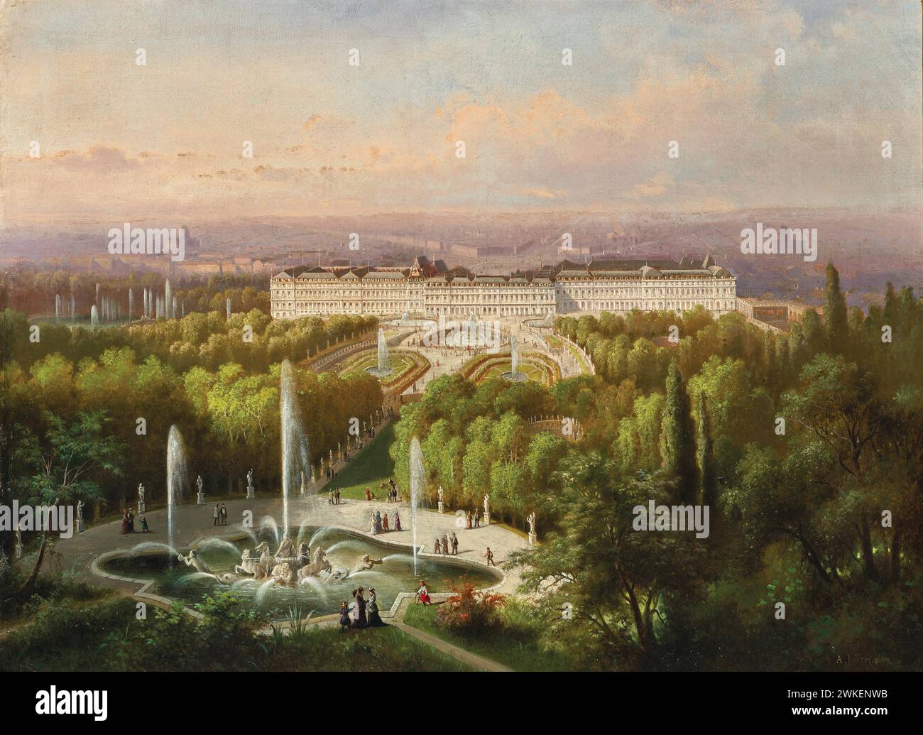 Blick auf Schloss Versailles. Museo: Privatsammlung. Autore: Alberto Rieger. Foto Stock