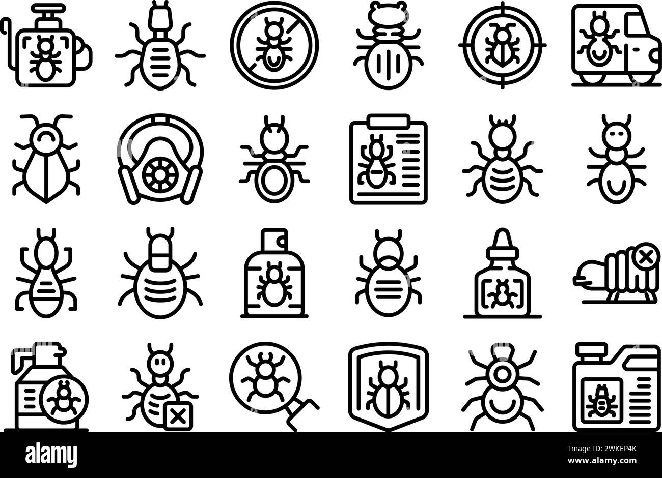 Le icone termite impostano il vettore di contorno. Operaio di insetti naturali. Disinfestazione pericolosa Illustrazione Vettoriale