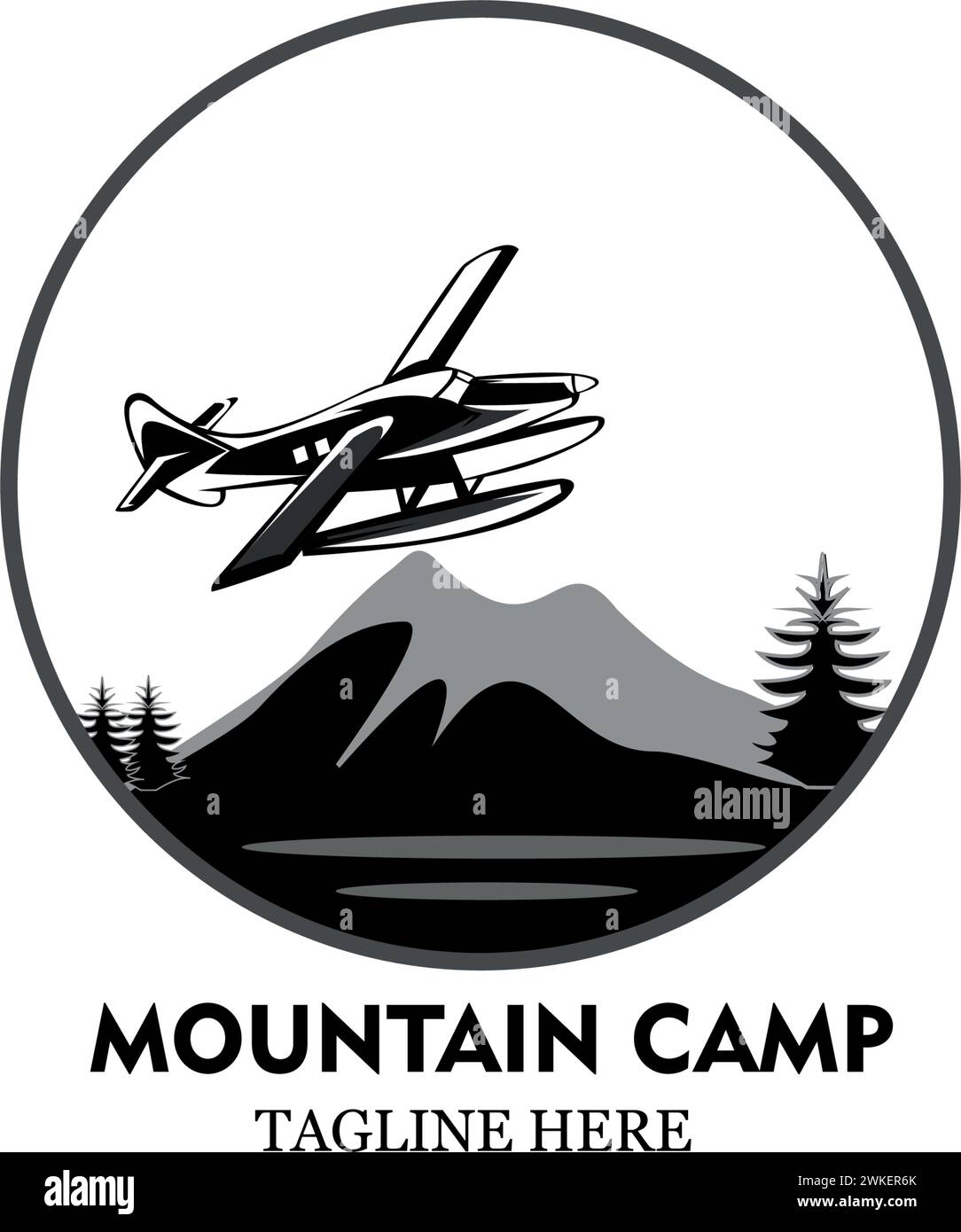 Etichetta ispirata disegnata a mano con montagne e pini illustrazioni vettoriali testurizzate, avventura all'aperto, grafica vettoriale per magliette e. Illustrazione Vettoriale