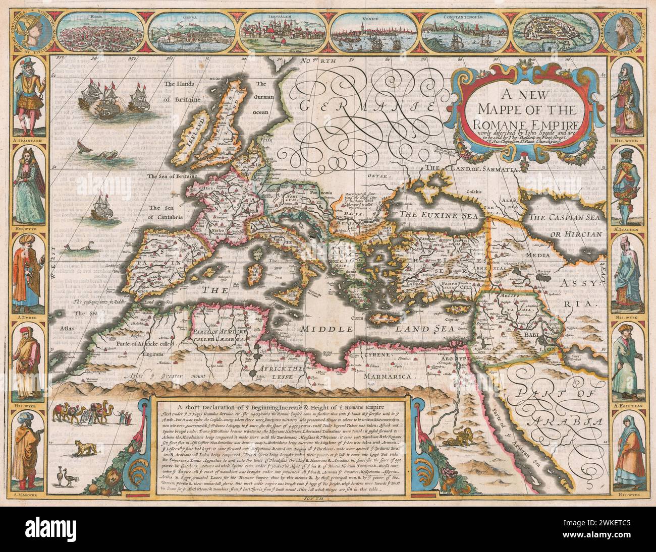 Nuova mappa illustrata d'epoca dell'Impero Romano . . . Di John Speed. 1626 da Prospect of the Most Famous Parts of the World Foto Stock