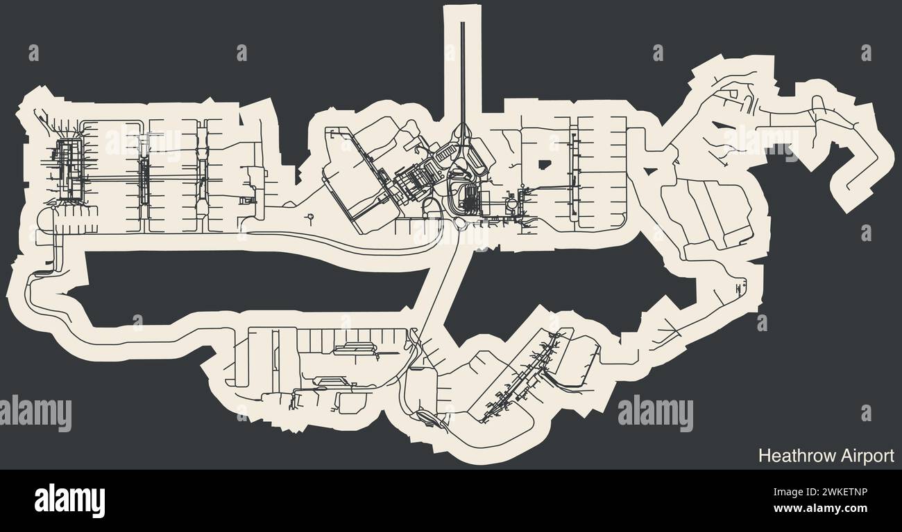 Schema di configurazione dei terminali dell'AEROPORTO DI HEATHROW (EGLL, LHR), LONDRA Illustrazione Vettoriale