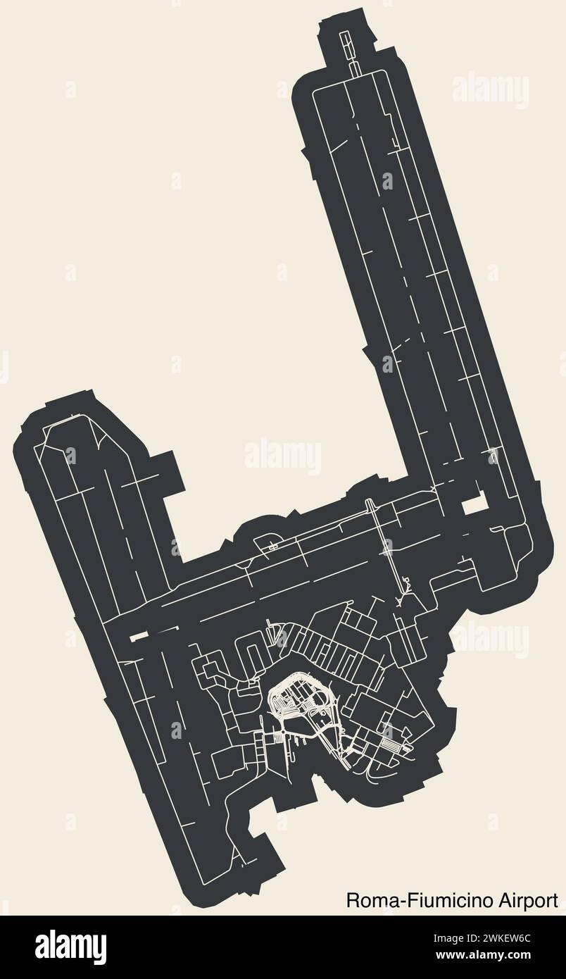 Schema di configurazione dei terminali dell'AEROPORTO LEONARDO da VINCI-FIUMICINO (FCO), ROMA Illustrazione Vettoriale