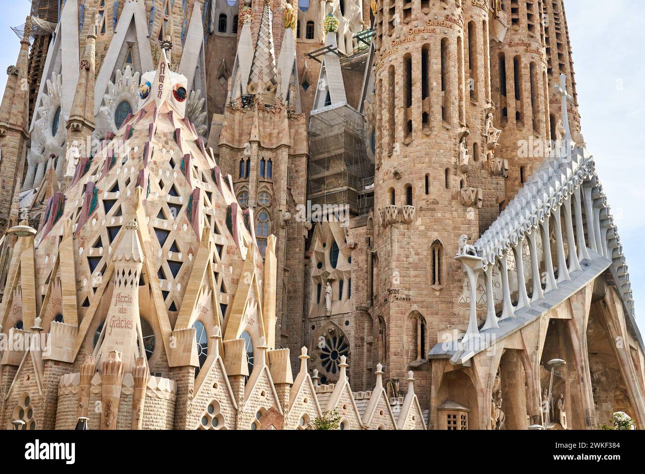 Fachada de la Pasión, Basilica della Sagrada Familia. Barcellona. Spagna. La Basilica e la Chiesa espiatoria della Sacra famiglia è un grande cattolico romano Foto Stock