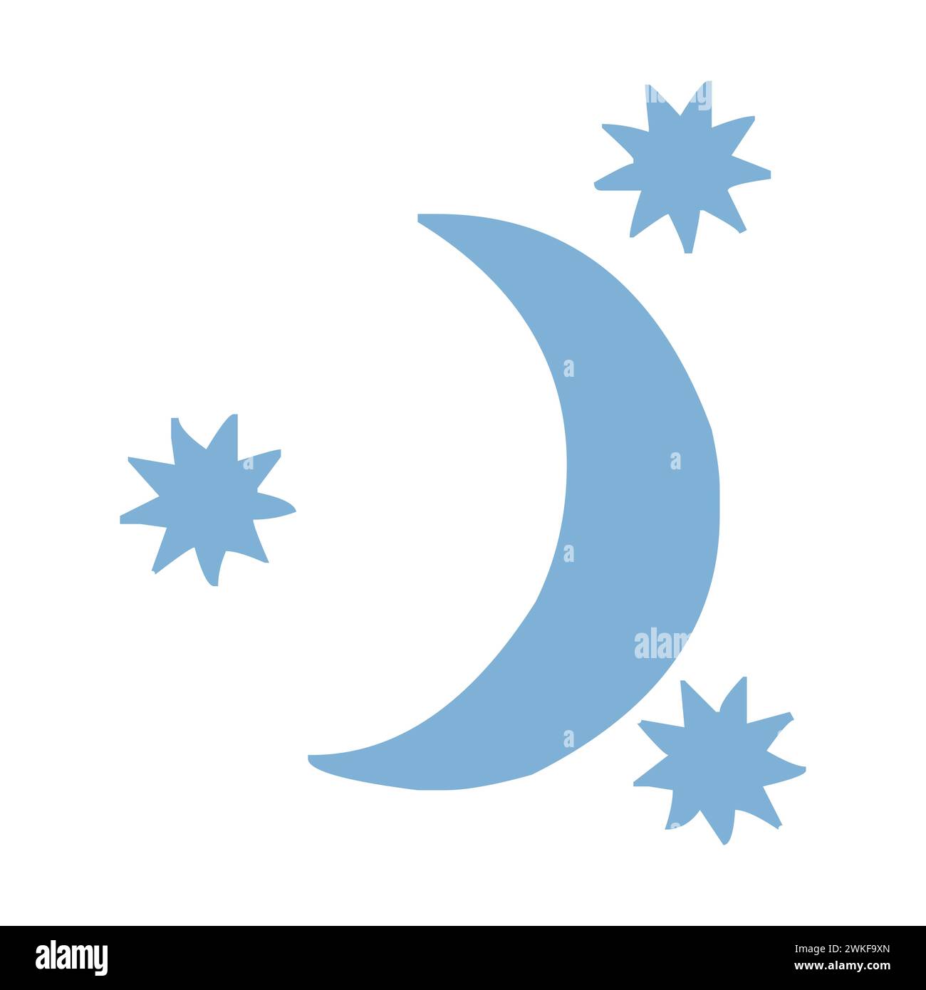 Icona Blue Crescent Moon and Stars Illustrazione Vettoriale