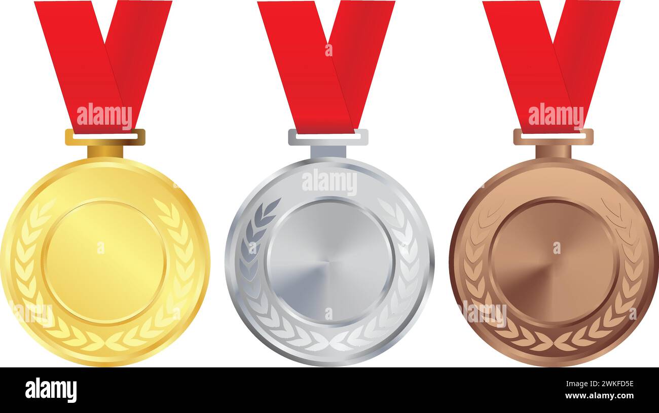 Medaglia d'oro realistica con nastro rosso Vector, 1° premio d'oro, 1° premio, nastro rosso Golden Challenge Award, consegna premio, vincitore della medaglia, primo Illustrazione Vettoriale