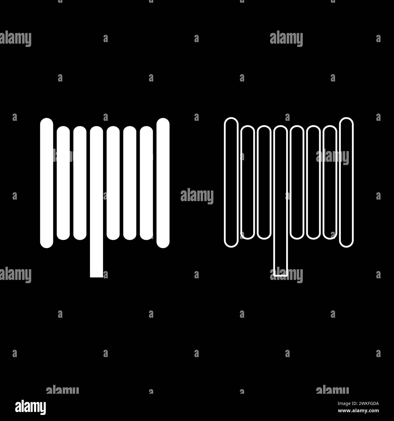 Bobina per cavo, icona del set di bobine per bobina per filo bianco immagine vettoriale di colore bianco, contorno di riempimento semplice, linea di contorno sottile e piatta Illustrazione Vettoriale
