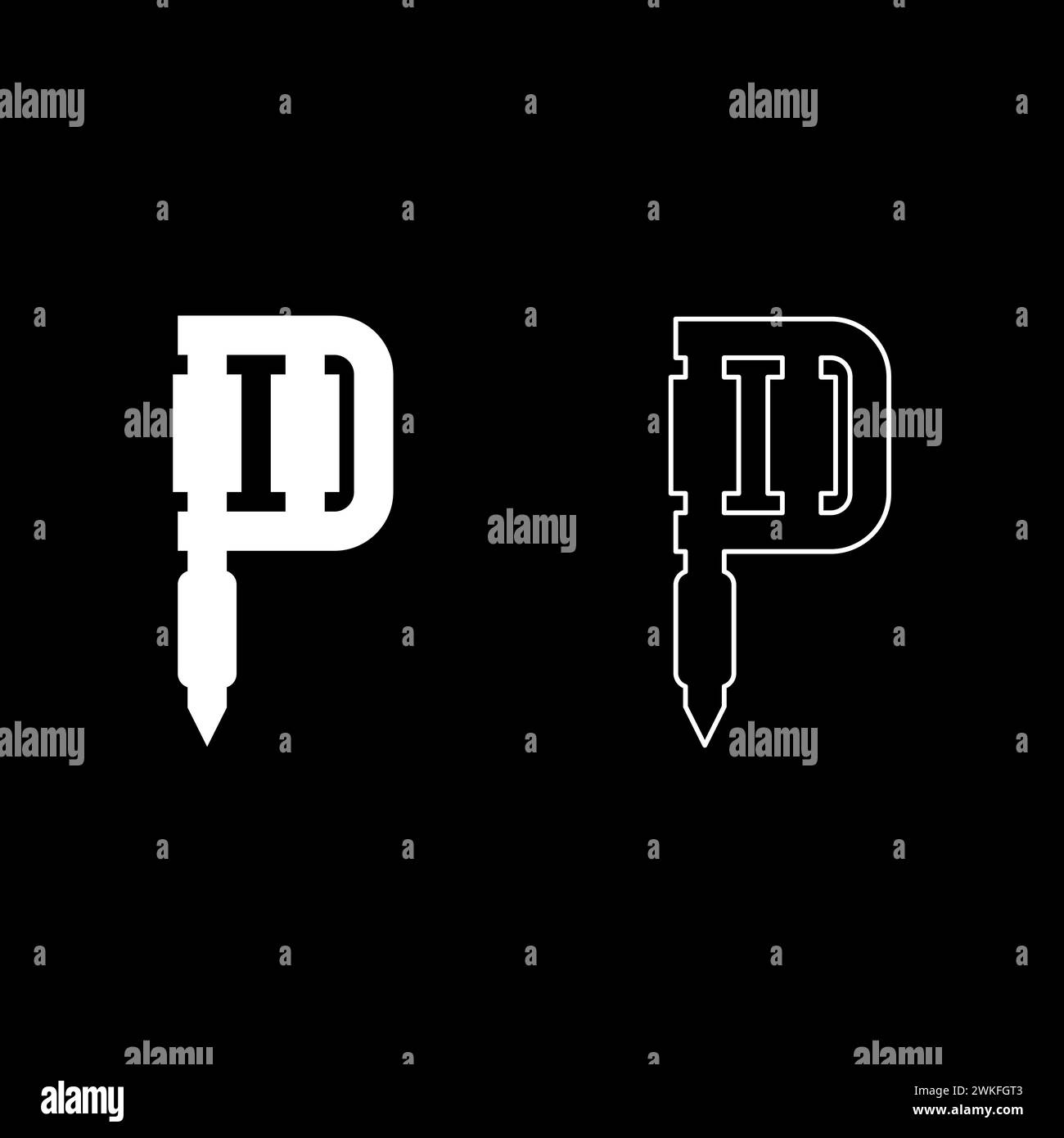 Skin per pistola con dispositivo per tatuaggio con inchiostro icona del set di bobine elettromagnetiche portatili con inchiostro immagine vettoriale di colore bianco semplice contorno pieno Illustrazione Vettoriale