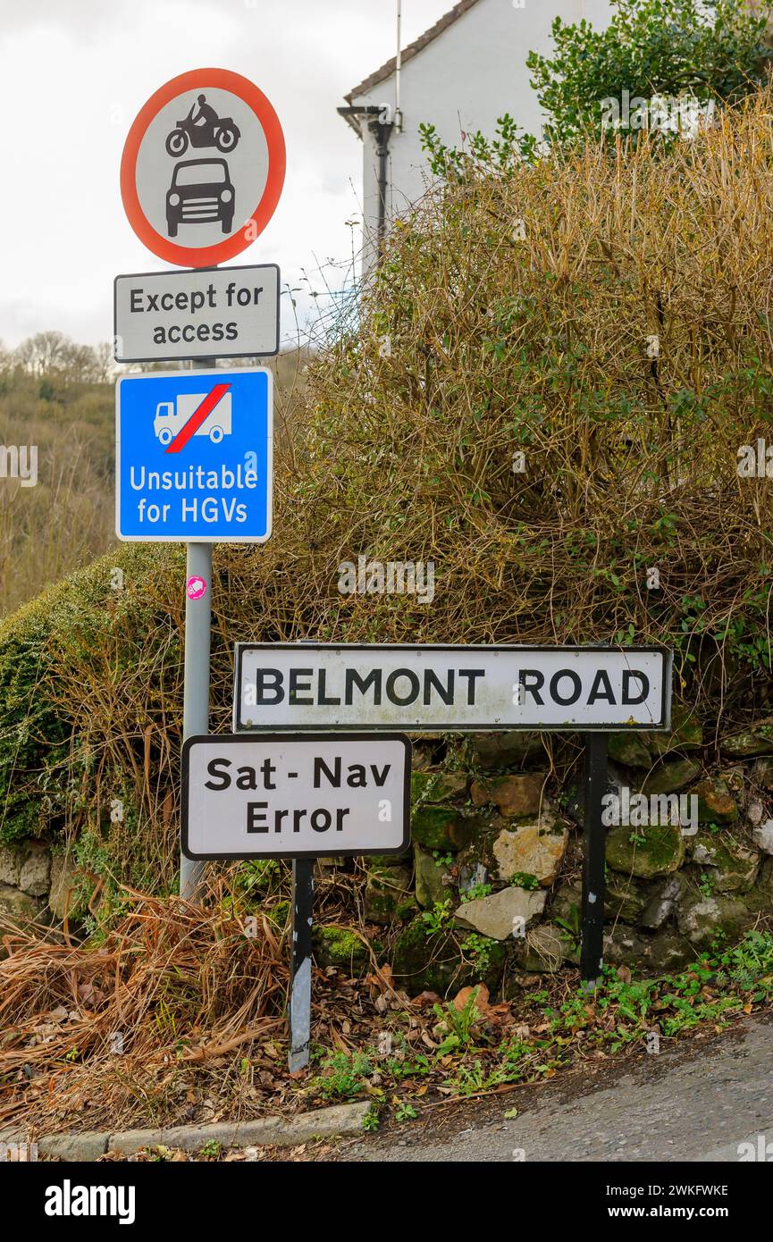 Un segnale di errore satnav a Ironbridge, Shropshire Foto Stock