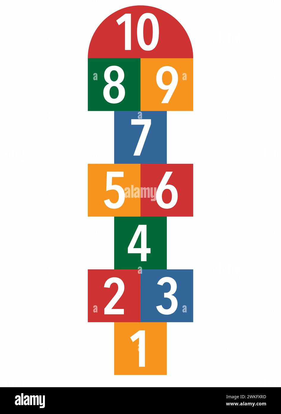 Immagine di un colorato campo da hopscotch con numeri da 1 a 10 Foto Stock