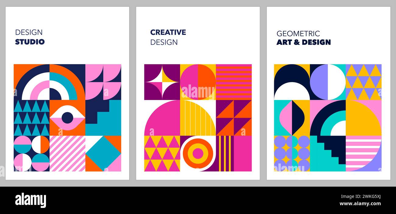 Sfondo geometrico astratto colorato. Design moderno e colorato con poster. Forme ed elementi modulari, illustrazione vettoriale Illustrazione Vettoriale