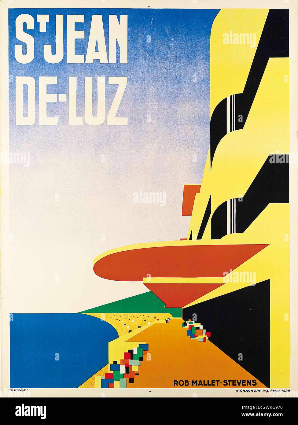 Poster di viaggio vintage per la città di St-Jean De Luz, Francia. Di Rob Mallet-Stevens. 1928 Foto Stock