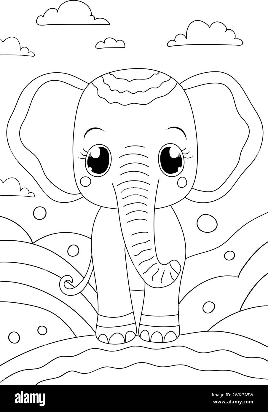Elephant Coloring Book Page for Preschool Children presenta animali Illustrazione Vettoriale