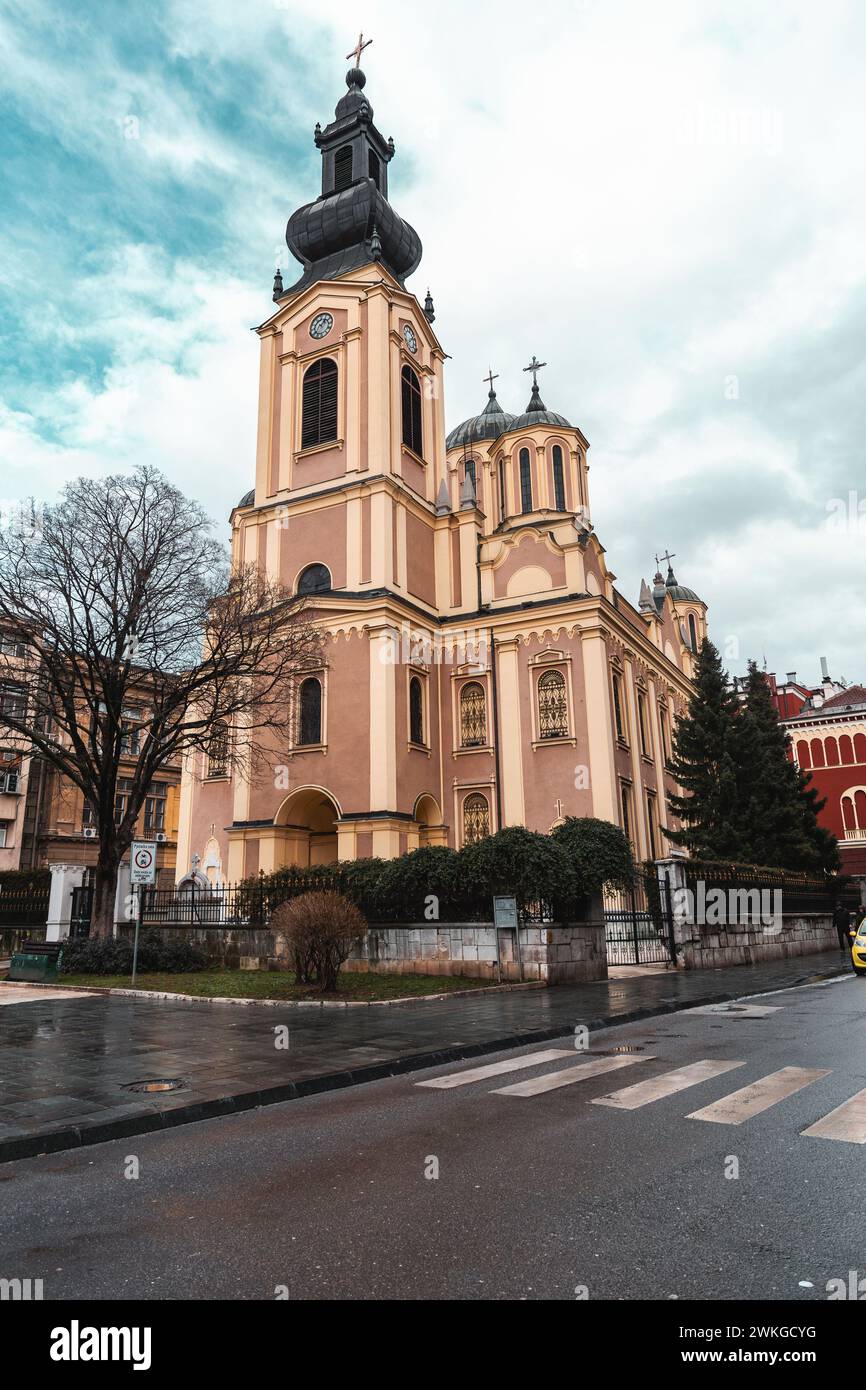 Sarajevo - BiH - 11 FEB 2024: La chiesa cattedrale della Natività di Theotokos, la più grande chiesa ortodossa serba di Sarajevo, designata Natio Foto Stock