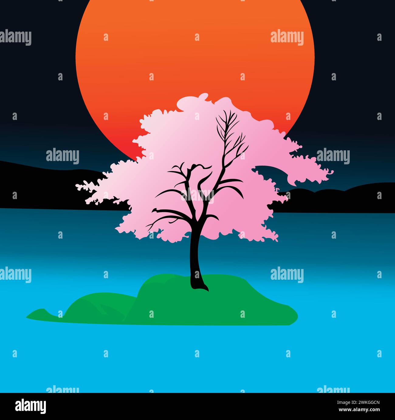Scenario vettoriale del cartone animato o paesaggio estivo, illustrazione vettoriale panoramica Illustrazione Vettoriale