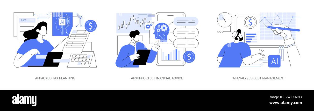 Illustrazioni vettoriali astratte della tecnologia AI in Personal Finance. Illustrazione Vettoriale