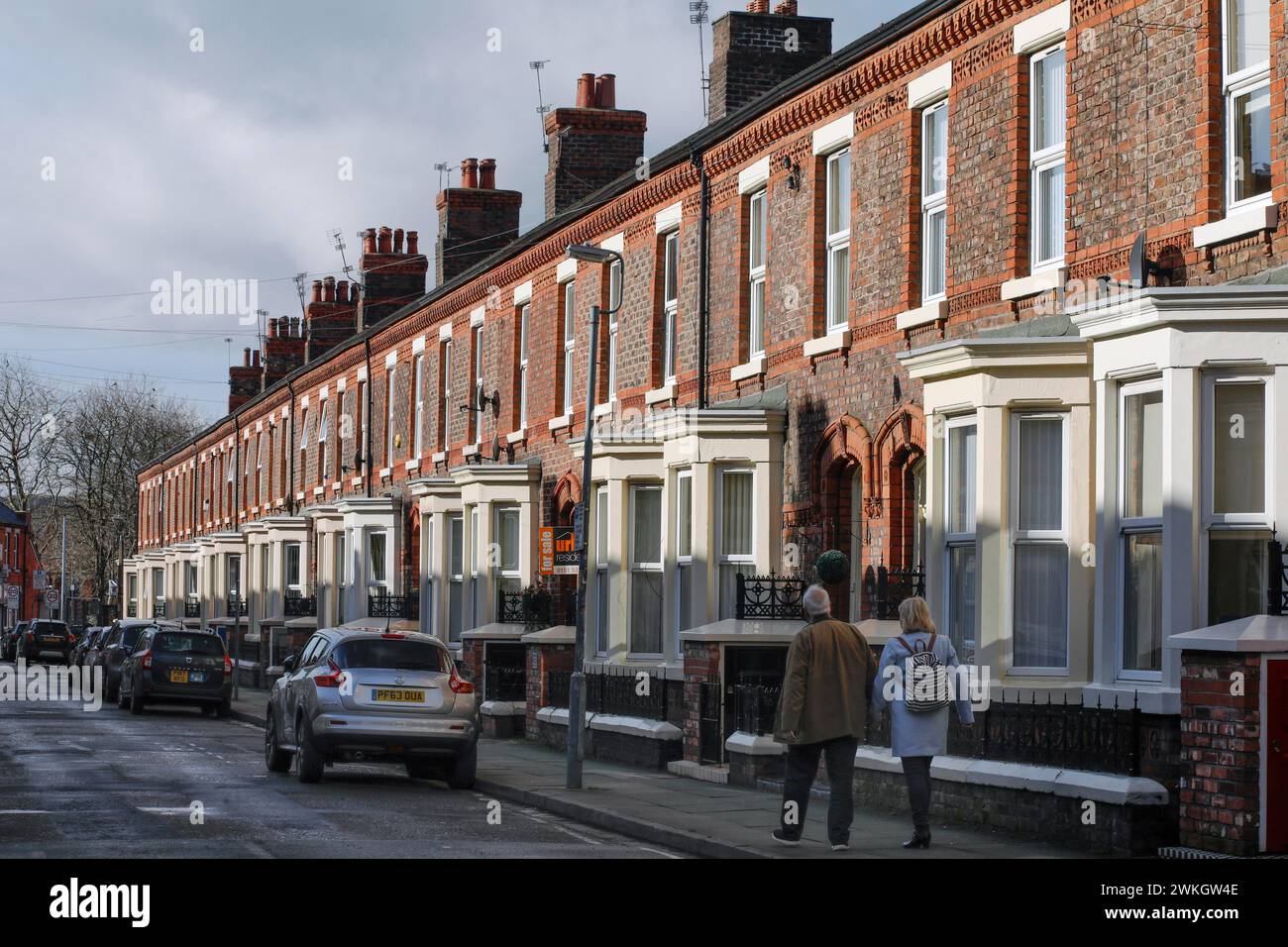 Edifici residenziali presso lo stadio di calcio Liverpool FC, 02/03/2019 Foto Stock