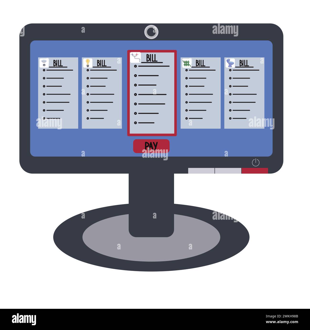 Pagamento online delle bollette. Illustrazione vettoriale su sfondo bianco. Illustrazione Vettoriale