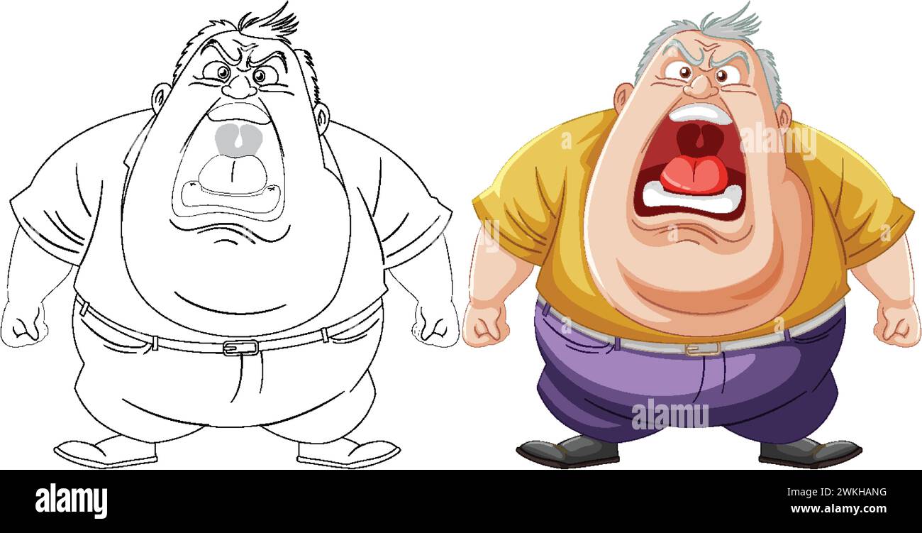 Due personaggi dei cartoni animati che mostrano rabbia e fastidio Illustrazione Vettoriale