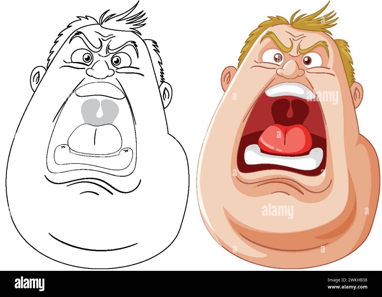 Due volti di cartone animato che mostrano rabbia e frustrazione. Illustrazione Vettoriale